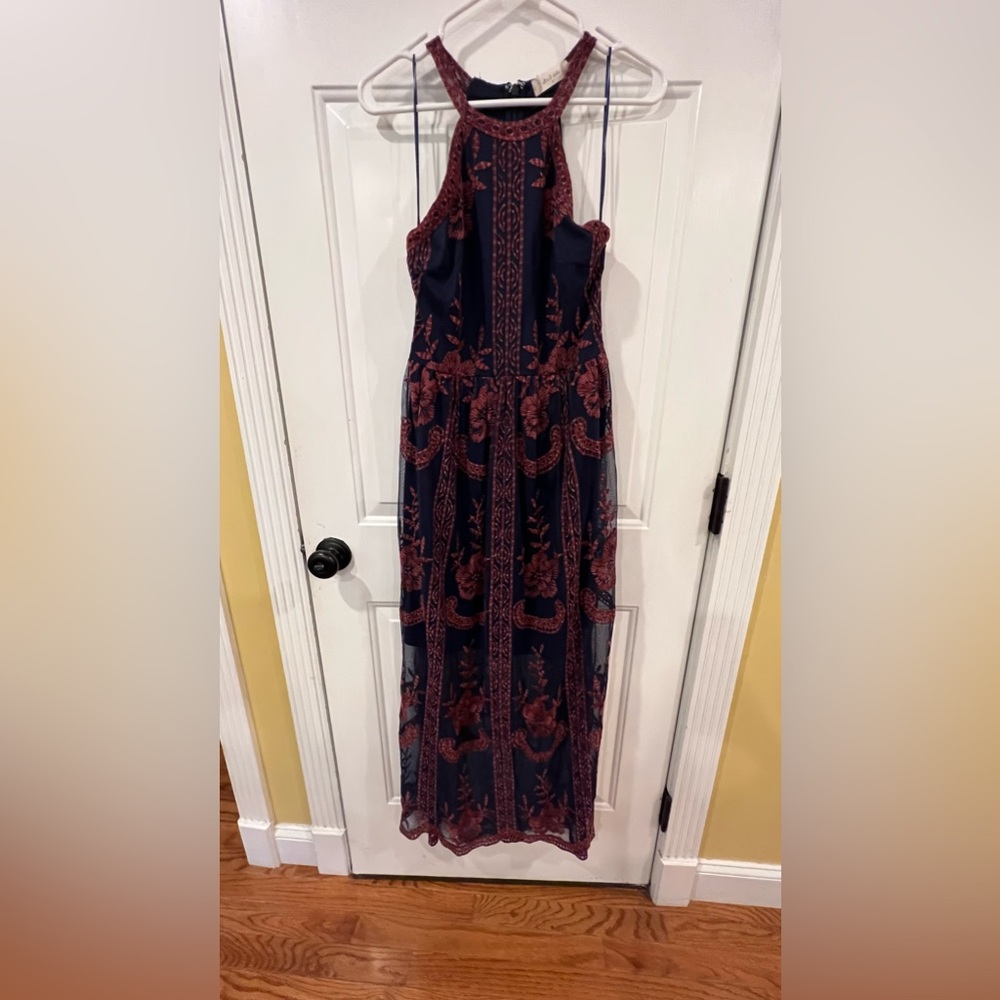 Altar'd State Women's Navy/Pink Floral Sleeveless Long Dress size medium